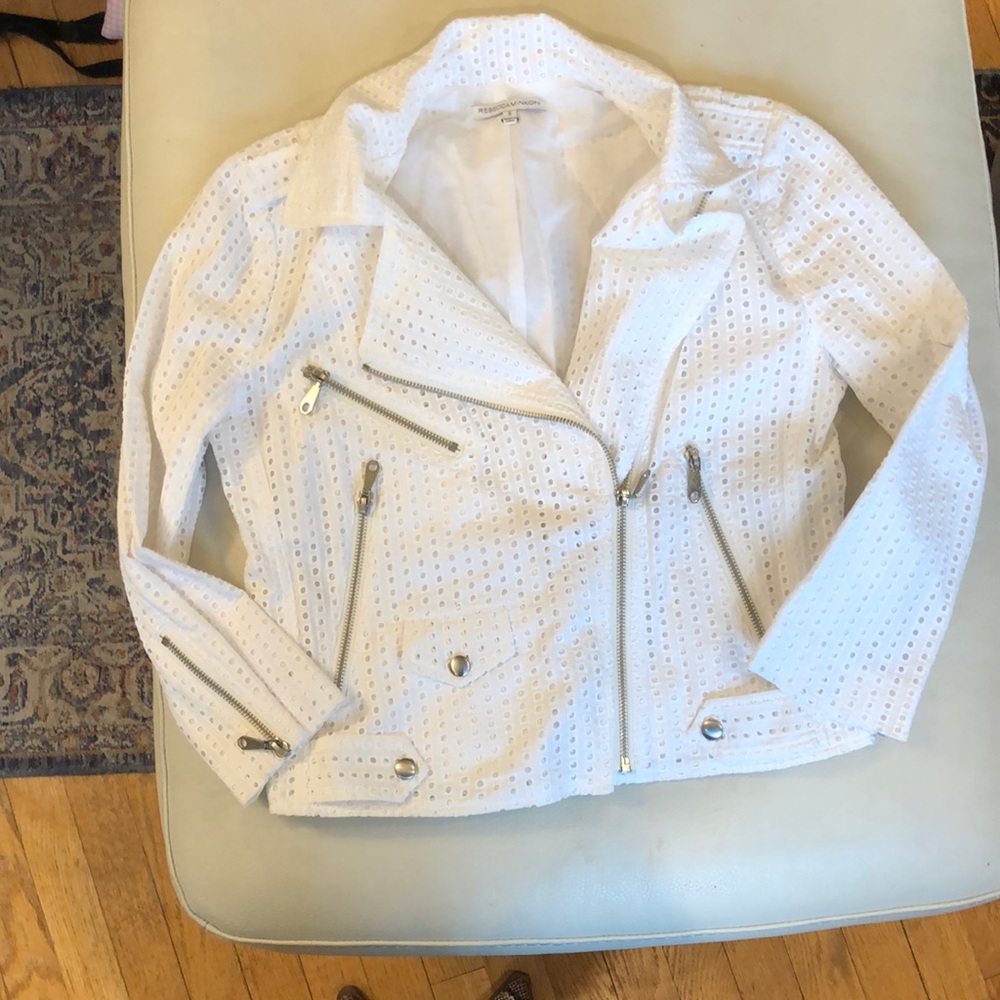 Rebecca Minkoff white eyelet moto jacket